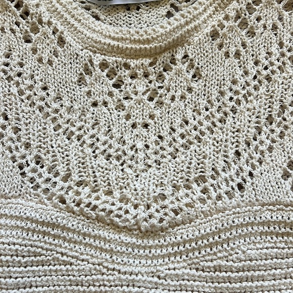 Zara Pointelle Knit Sweater Open Knit Crochet Cropped Sweater Cream Ecru NWOT - Picture 12 of 16